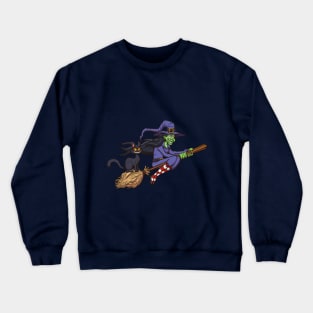 Cartoon Witch Flying On Her Broom Crewneck Sweatshirt